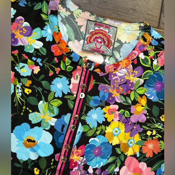 Johnny Was Wild Bloom Flutter Sleeve Henley Tee - Picture 3 of 6